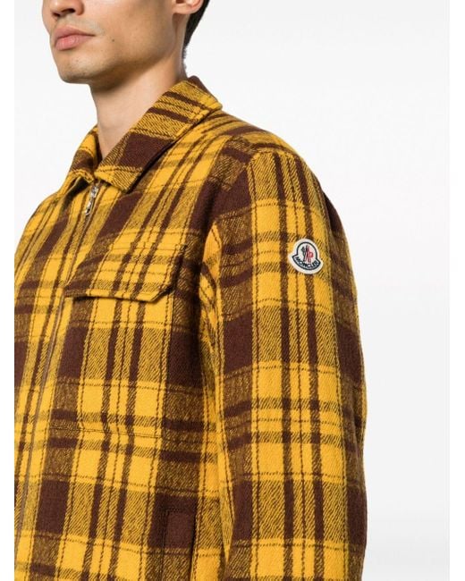 Moncler Yellow Logo-patch Plaid Shirt Jacket for men