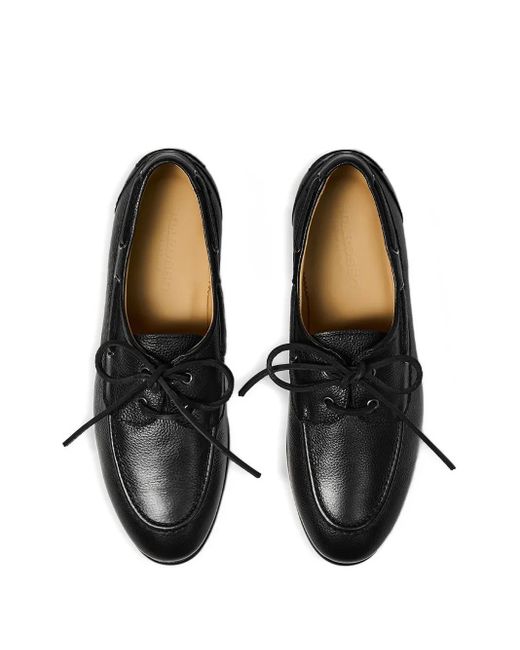 Scarosso Black Ginevro Leather Lace-Up Boat Shoes for men