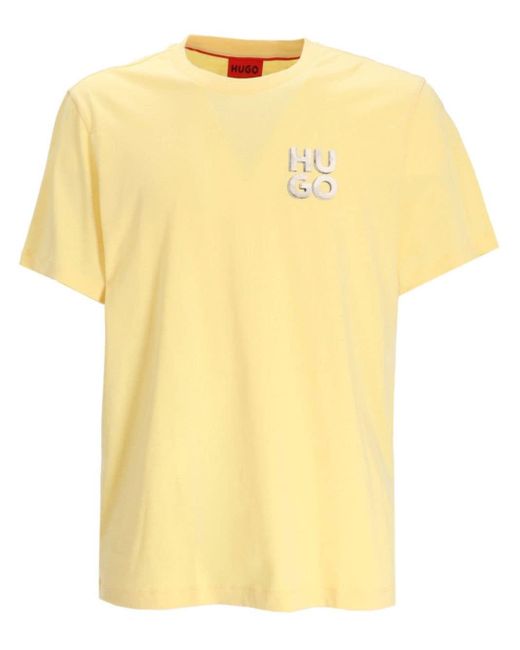 HUGO Yellow Detzington Logo-appliqué T-shirt for men