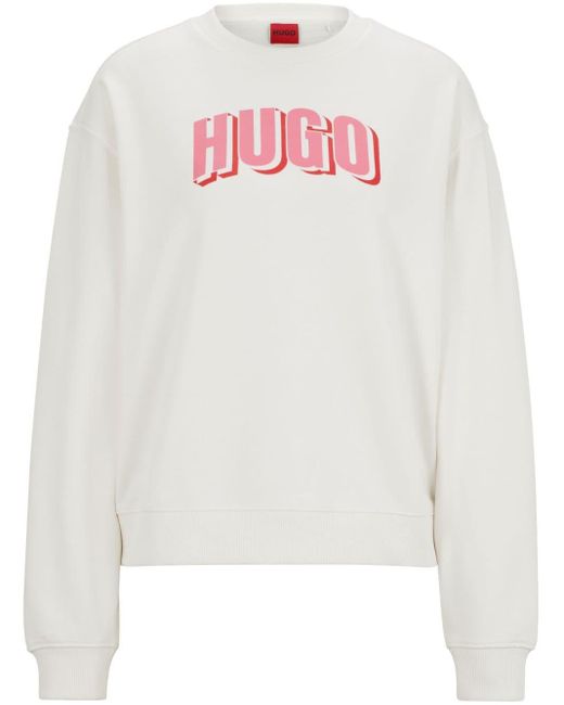 Sweat en coton mélangé à logo imprimé HUGO en coloris White