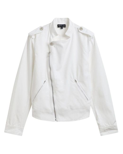 Agnes B. White Cotton Biker Jacket