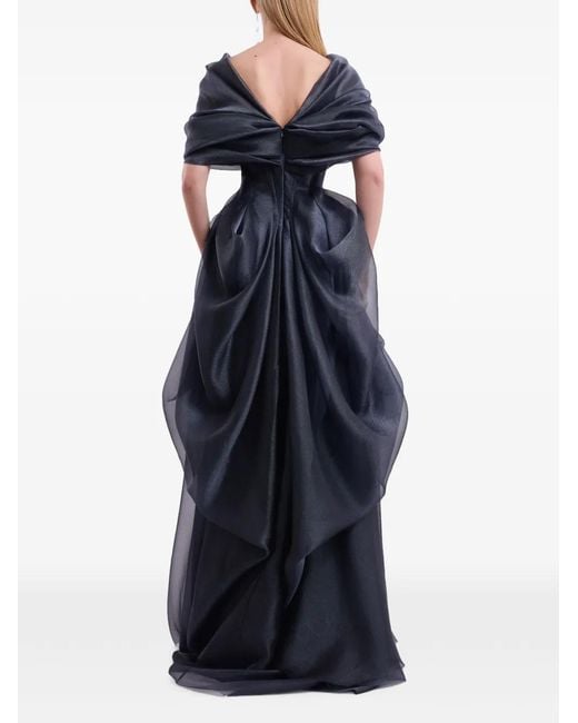 Gemy Maalouf Blue Draped V-Neck Gown
