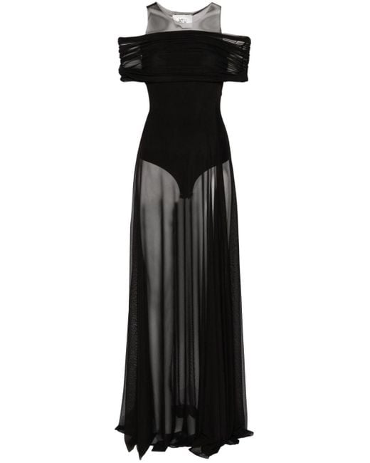 Atu Body Couture Black Round-neck Mesh Maxi Dress