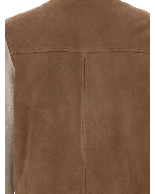 Volfagli Brown Arena Shearling-Collar Leather Jacket for men