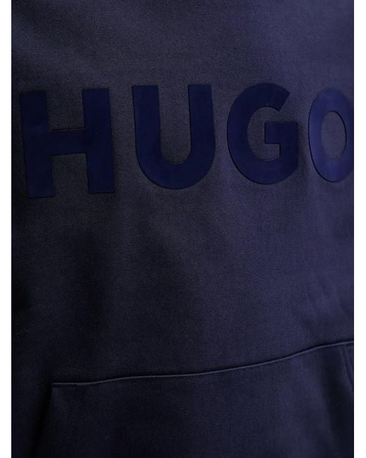 HUGO Blue Reflective Logo-Print Hoodie for men