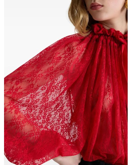 Patou Red Lace Drawstring Top