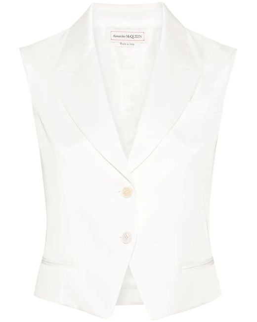 McQueen White Twill Tailored Vest