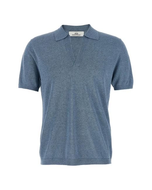 Riviera Blue Mélange Open-Collar Polo Shirt for men