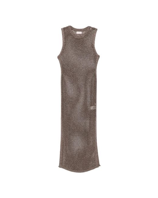 Mc2 Saint Barth Brown Eileen Open-Knit Maxi Dress
