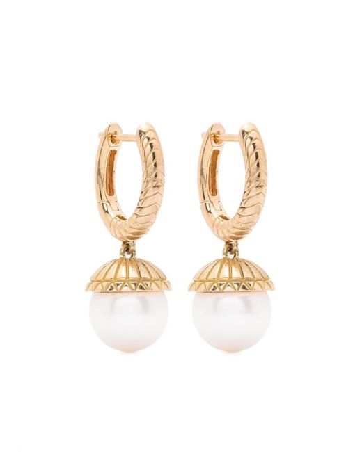 Boucles d'oreilles pendantes en or 18ct serties de perles Harwell Godfrey en coloris White