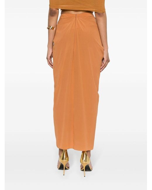 Ermanno Scervino Orange Pleat-detail Silk Skirt