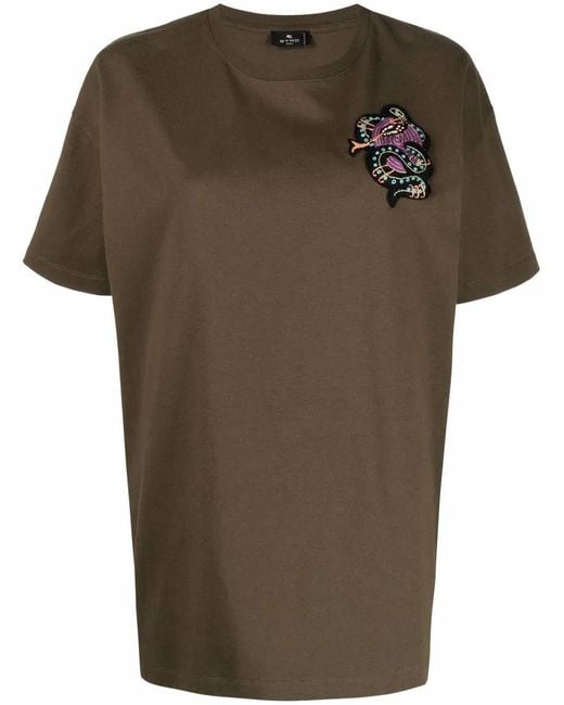 Etro Green Beaded Motif-Patch Oversized T-Shirt