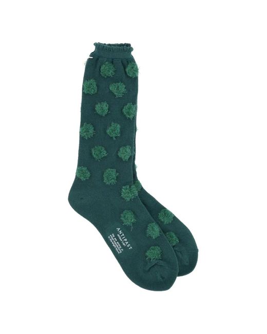 Antipast Green Knitted Pompom-Details Socks