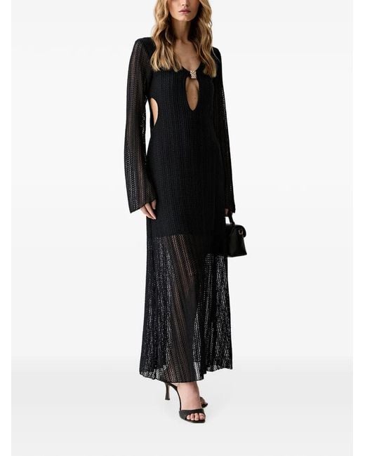 Haveone Black Cut-Out Open-Knit Maxi Dress