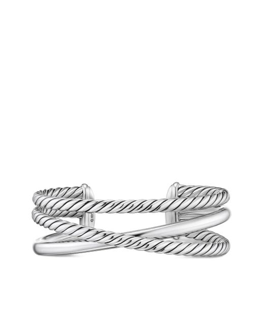 David Yurman White Sterling Bold Crossover Three Row Cuff Bracelet