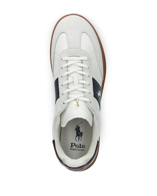Polo Ralph Lauren White Heritage Aera Leather-Suede Sneakers