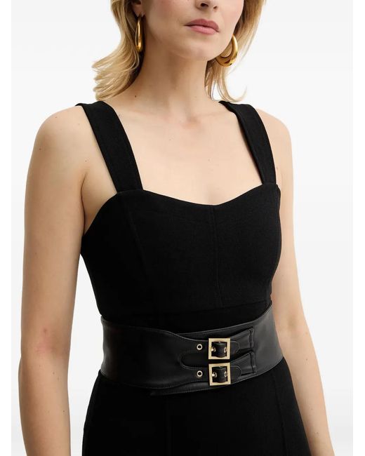 ARMANI EXCHANGE Black Sweetheart-Neck Belted Midi Dress