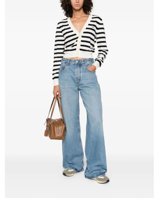 A.P.C. White Gaëlle Striped Button Cardigan