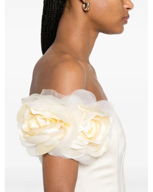 Vestido midi de satén con apliques florales Elisabetta Franchi de color White