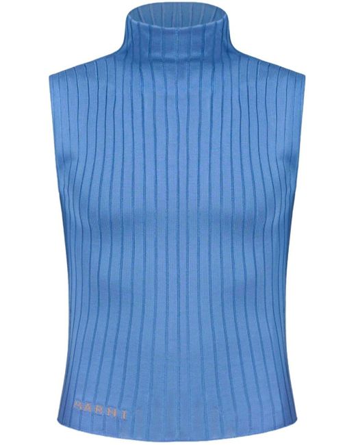 Marni Blue High-neck Ribbed-knit Tank Top for men
