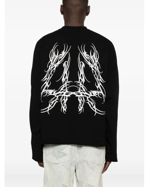 44 Label Group Black Logo-Embroidered Frayed-Edge Sweater for men