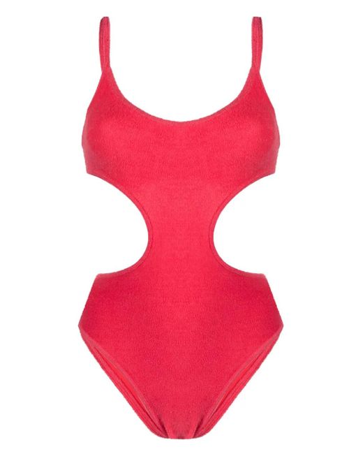 The Attico Red Terry-Cloth Cut-Out Swimsuit
