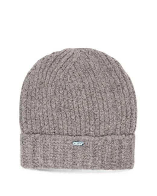 Alanui Gray Ribbed-Knit Cashmere Beanie Hat