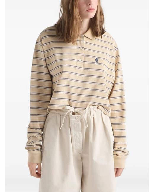 Prada Natural Gestreiftes Piqué-Poloshirt