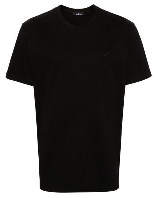 Hogan Black Logo-embroidered Cotton T-shirt for men