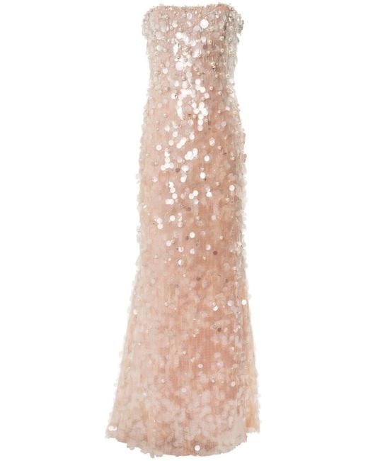 Carolina Herrera Natural Pearl And Paillette Strapless Gown
