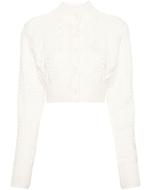 Emilia Wickstead White Neutral Cable-knit Cropped Wool Cardigan - Women's - Wool