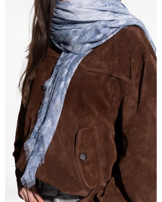 DSquared² Blue Fringed Patterned Scarf