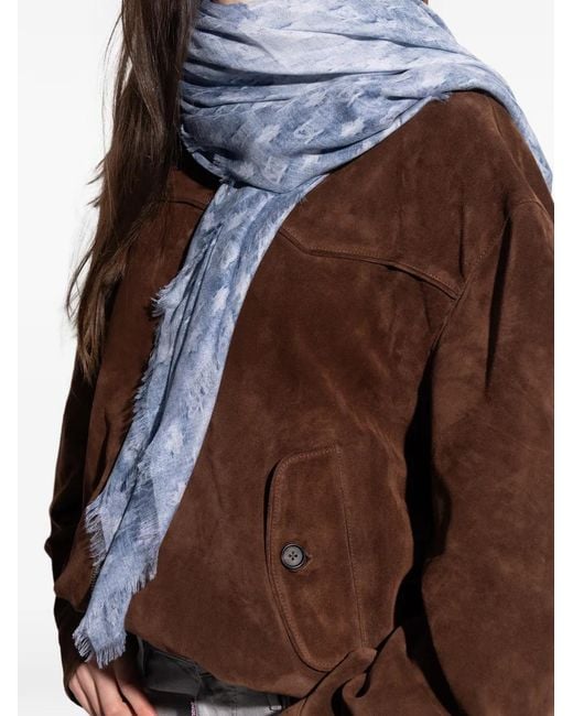 DSquared² Blue Fringed Patterned Scarf