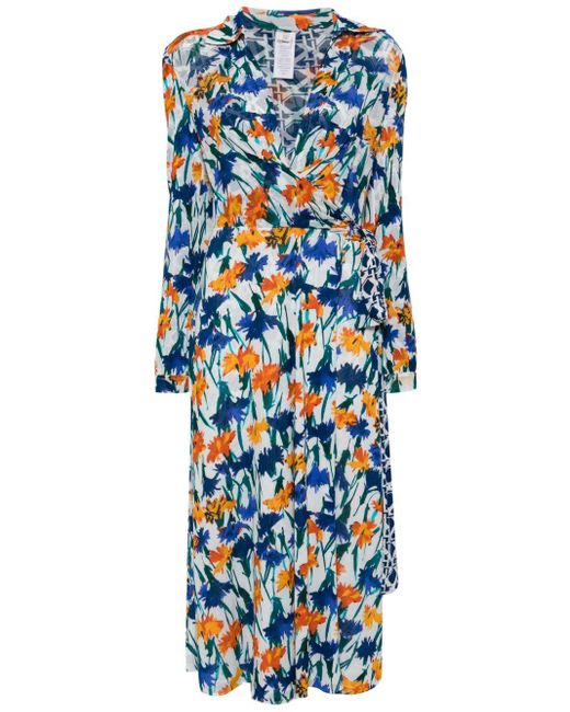 Diane von Furstenberg Blue Phoenix Reversible Wrap Midi Dress