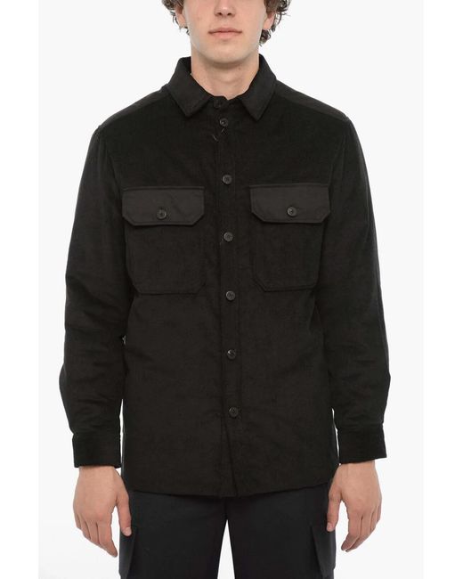 Neil Barrett Black Quilted-Panel Ribbed-Velour Overshirt for men