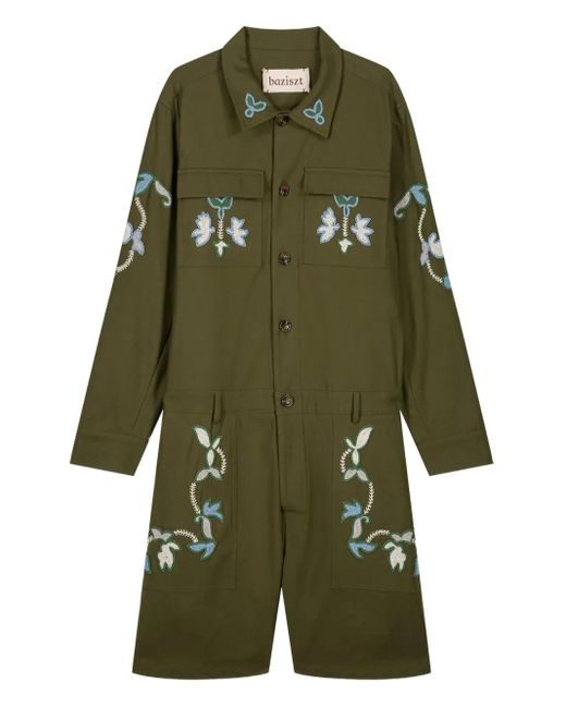 BAZISZT Green Embroidered Romper for men