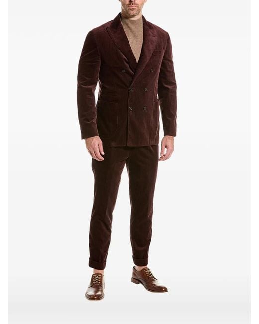 Brunello Cucinelli Brown Corduroy-Texture Double-Breasted Suit for men