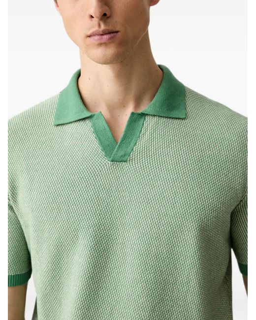 Benetton Green Textured-Knit Short-Sleeved Polo-Collar T-Shirt for men