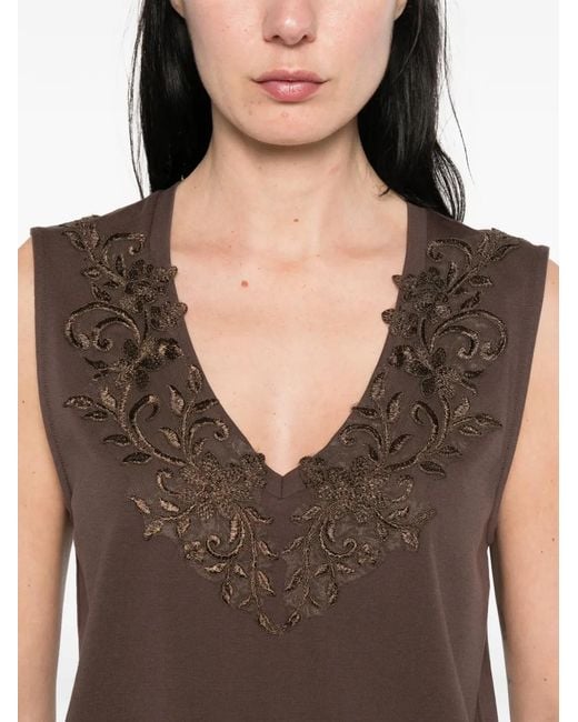 Blugirl Blumarine Brown Embellished V-Neck Top