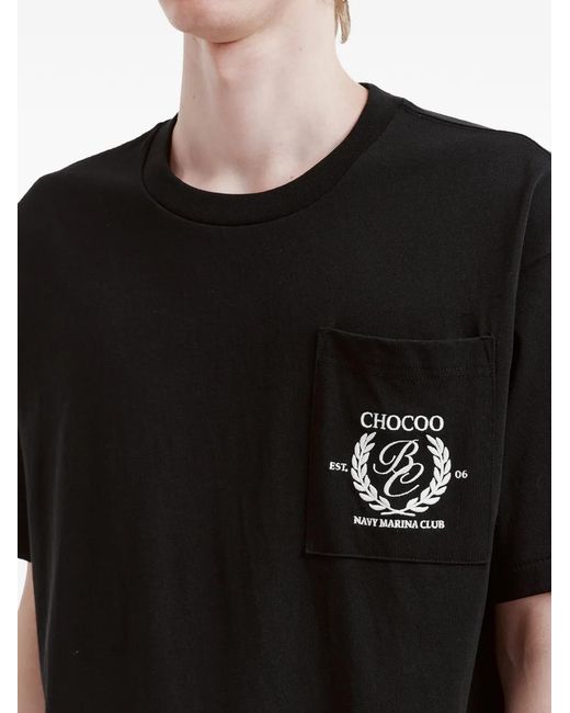 Chocoolate Black T-Shirt Brodé À Poche Plaquée for men