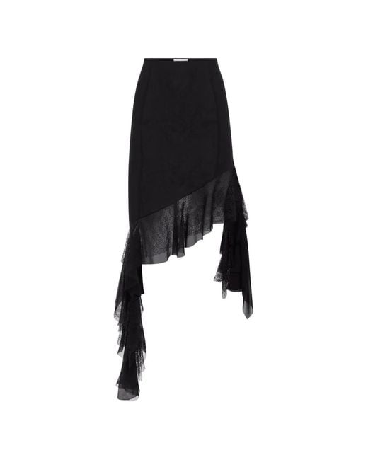 Nina Ricci Black Asymmetric Lace-Trim Midi Skirt