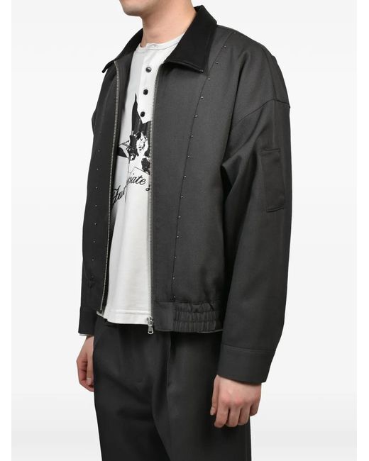 CEDARWOOD Gray Studded Wool Bomber Jacket for men