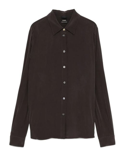 Pinko Black Silk Shirt With Classic Button-Down Front