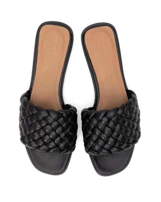 Flattered Black Minou Woven-Leather Flat Sandals
