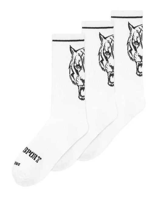 Philipp Plein White Tiger-Head Socks (Pack Of Three)