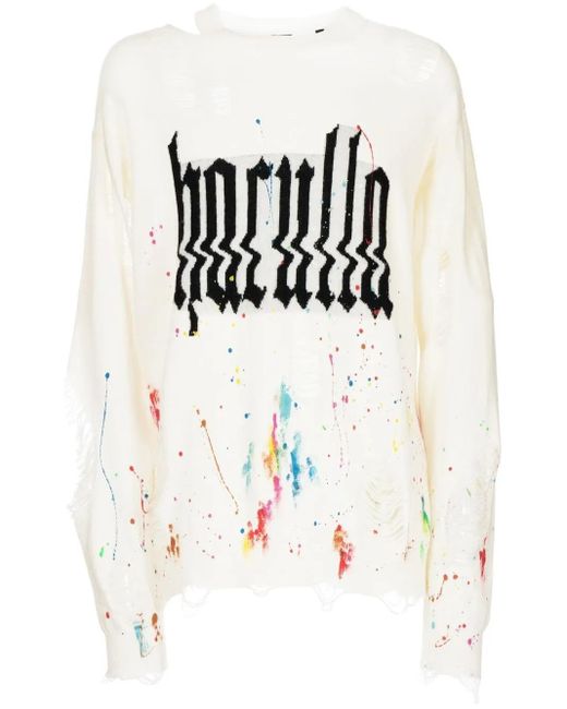 Haculla White Glitched Logo-Print Ripped Sweatshirt for men