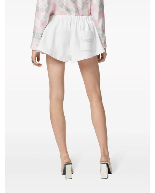 Versace White Logo-Embroidered Cotton Shorts