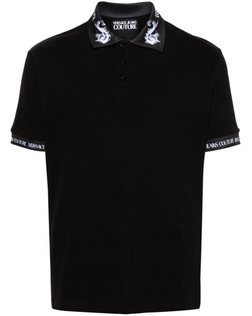 Versace Black Watercolour Couture Polo Shirt for men