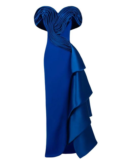 Gaby Charbachy Blue Off-Shoulder Maxi Dress