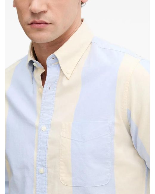 Benetton White Striped Button-Down Shirt for men